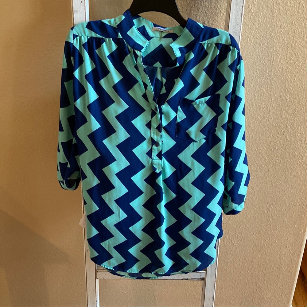 Navy and seafoam chevron blouse